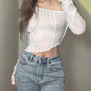 Women's solid color slim fit fashionable off-shoulder T-shirt